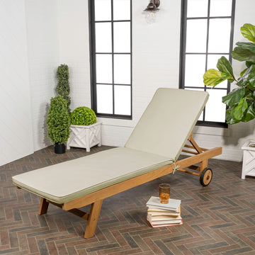Mallorca 77.56"x23.62" Modern Classic Adjustable Acacia Wood Chaise Outdoor Lounge Chair with Cushion & Wheels